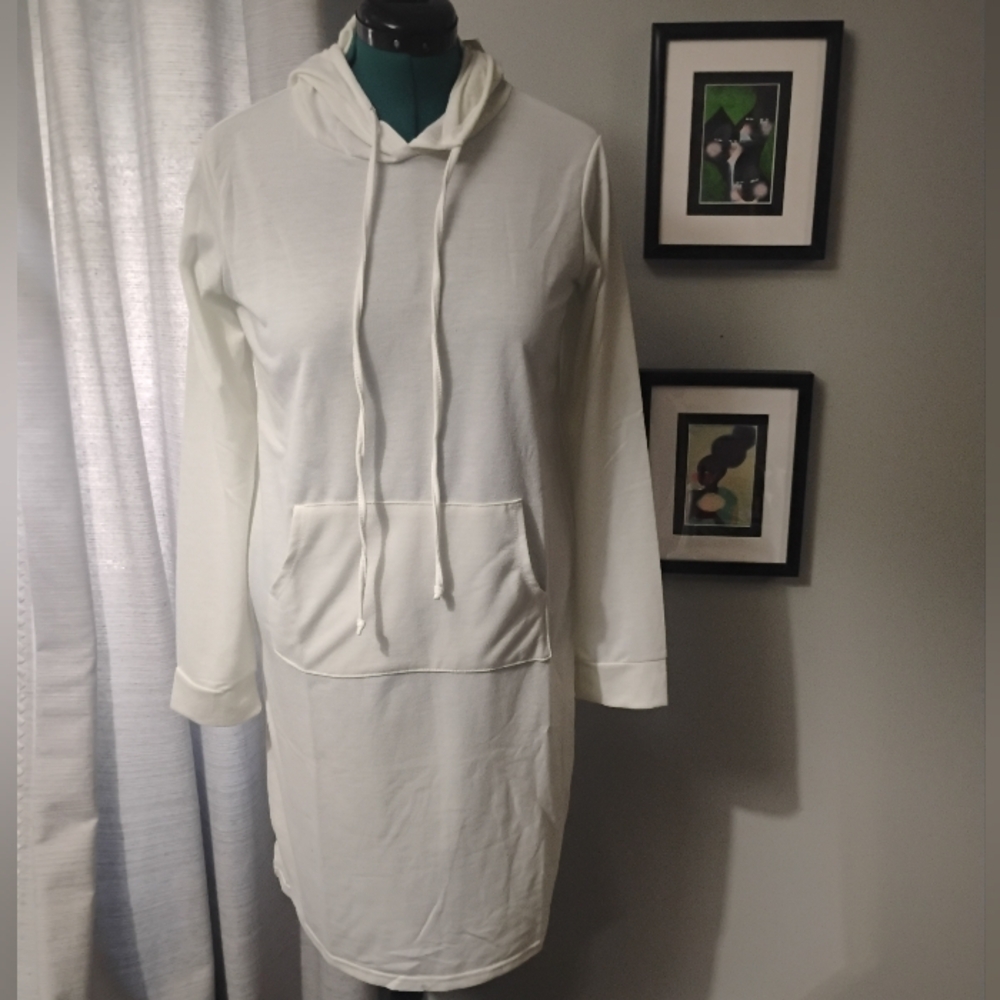 Doublju Women's Off-White Hoodie Tunic Dress Sz L NWT